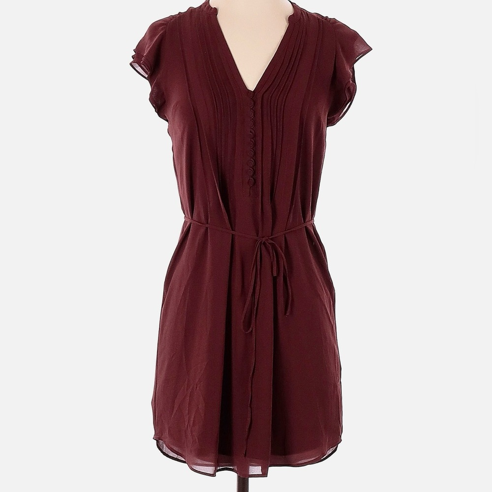 Burgundy Maroon H&M Button Front V-neck Dress